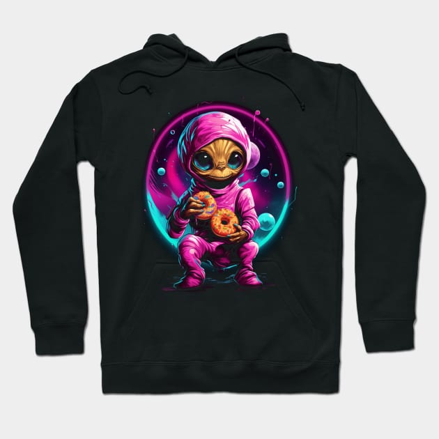 Cute Alien Eating Doughnuts Hoodie by TNM Design